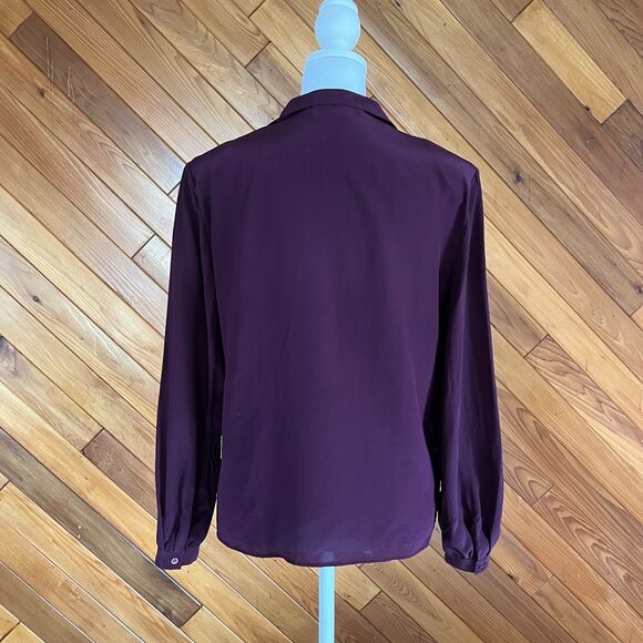 Vintage 80s Deadstock Dark Purple Silk Blouse - Picture 3 of 5